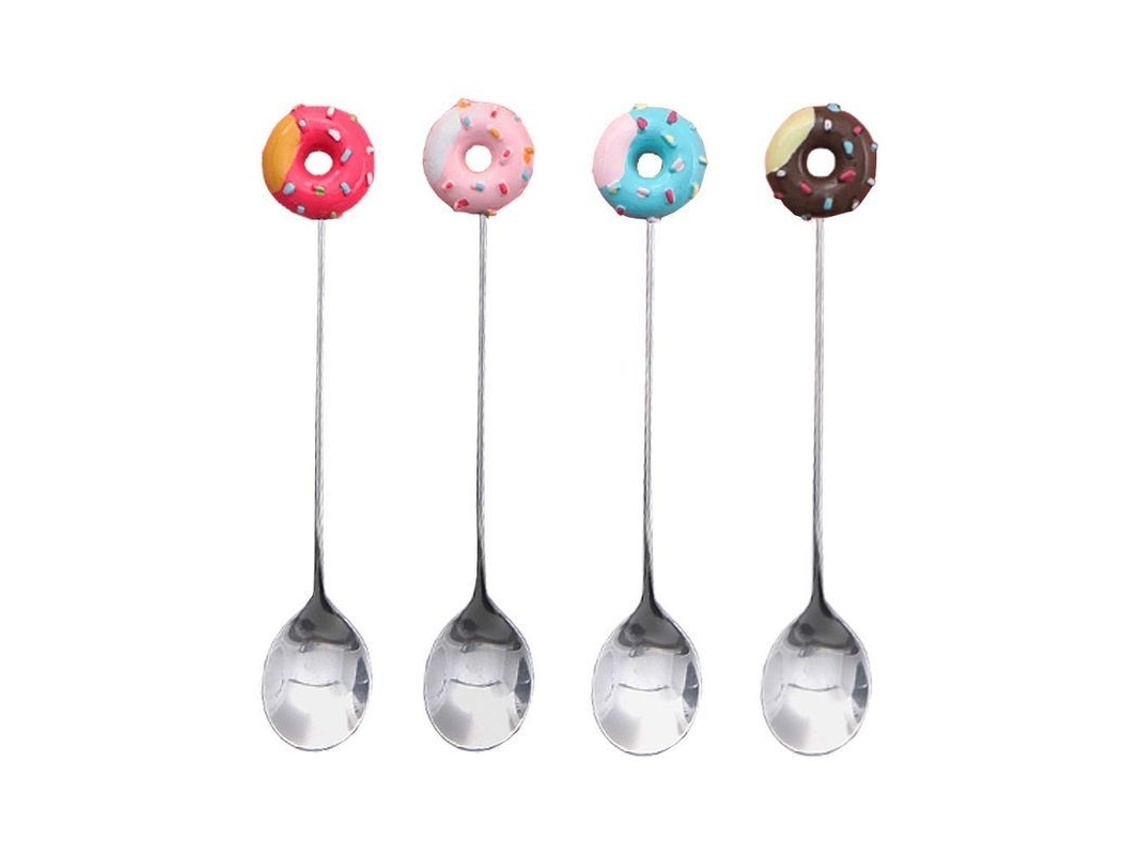 Vasos mezcladores Linjou, 4 unidades, bonito diseño de donut, acero inoxidable y resina para café, taza y postre.