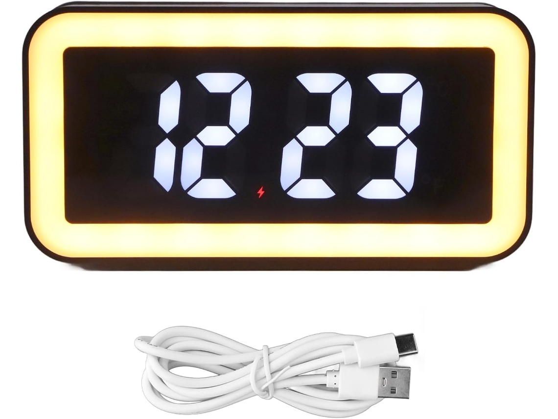 Reloj despertador digital con carga inalámbrica, gran pantalla LED rectangular invertida y USB SFUSHOS (negro)
