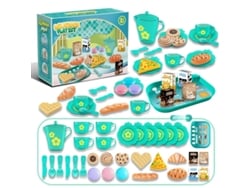 Juego de juguetes para la fiesta del té, de plástico, incluye postres y vajilla. Mdug (verde, 33 piezas)