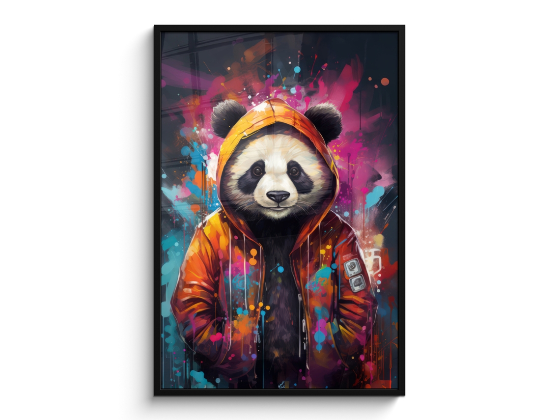 Póster Enmarcado Panda - Chaqueta - Graffiti - Naranja 80x120 Cm