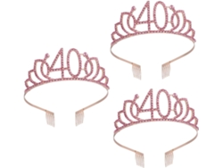 Corona Elegante Rosa De 3 Piezas Para Cumpleaños, Tiara Decorativa Para Pastel Y Accesorio De Fiesta.