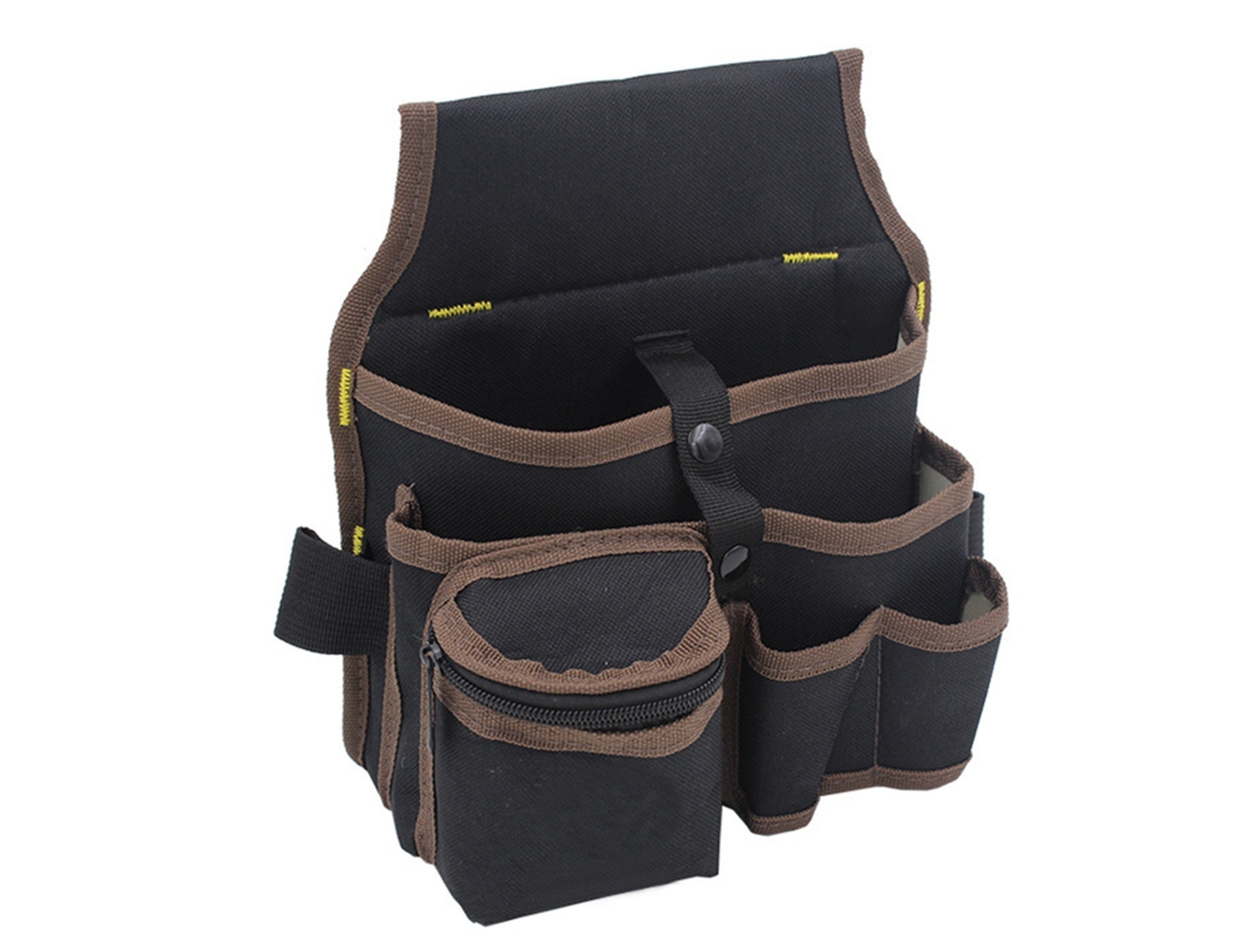 Bolsa Cintura Para Ferramentas De Lona Oxford Com Múltiplos Bolsos Multifuncional Organizador De Armazenamento Preto E Marrom