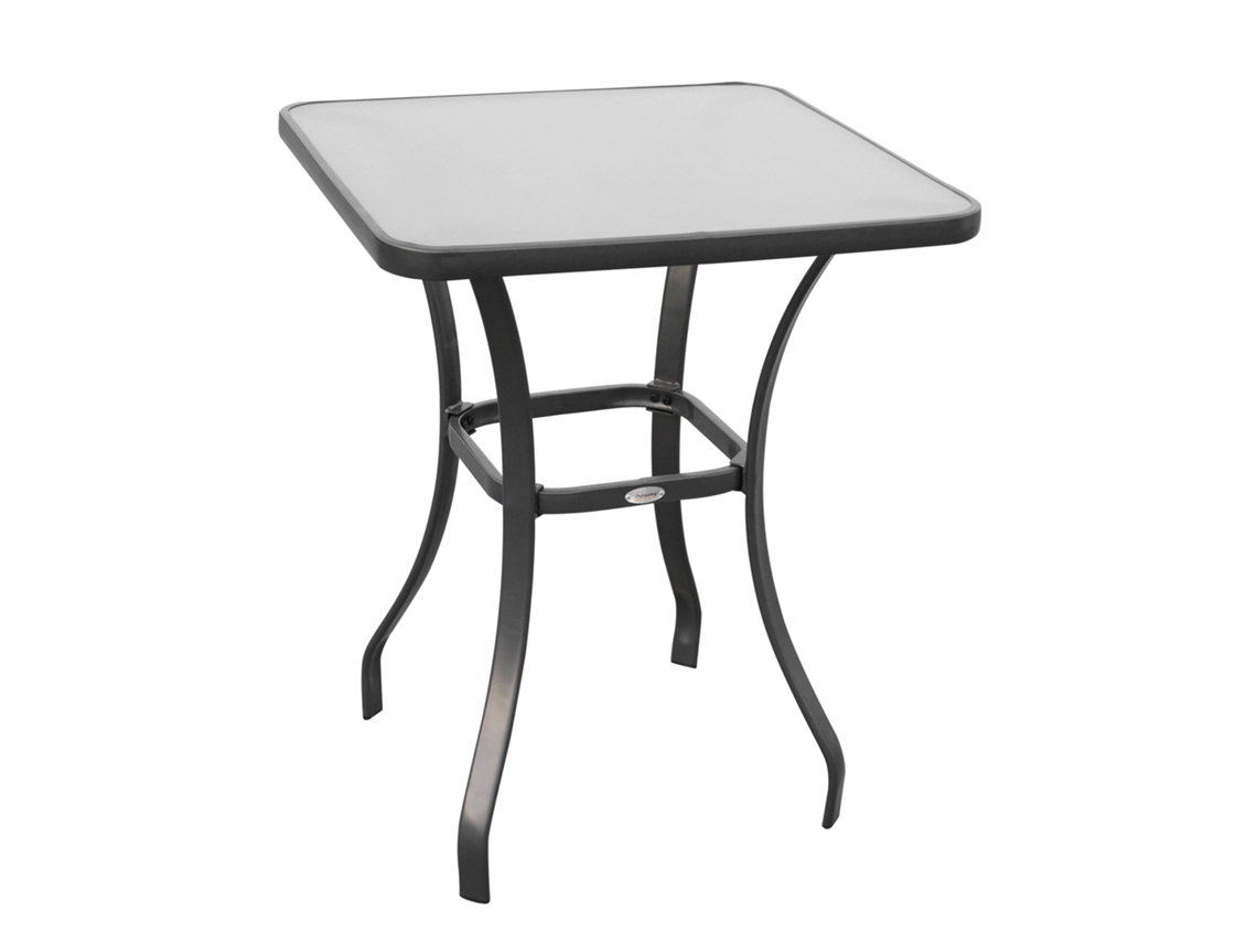 Mesa Cuadrada De Cristal Negro De 69x69 Cm Para Jardín.