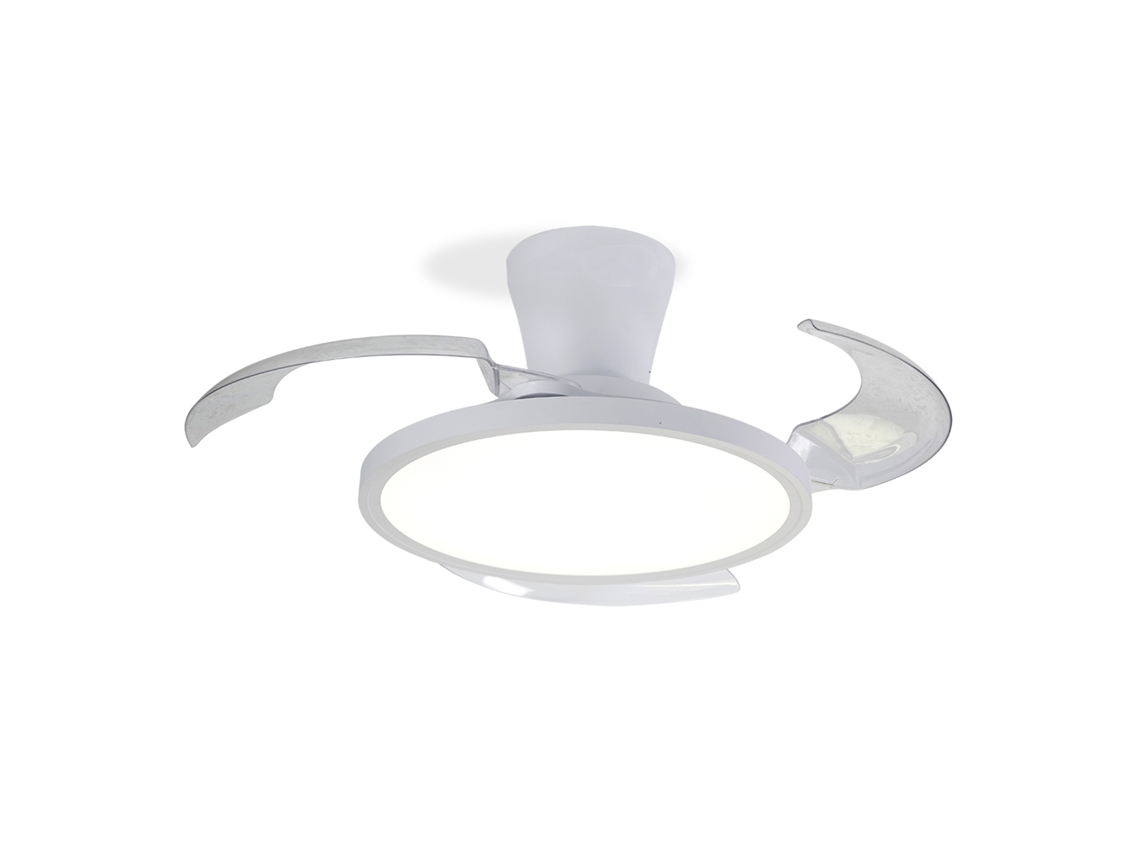 Ventilador De Techo 3 Aspas Plegables Transparentes Ø90 Color Blanco Motor Silence 25w, 3 Tonos De Luz, Dimable, Con Mando