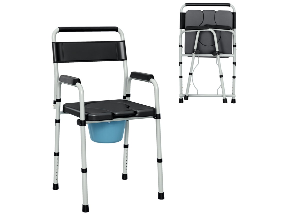 Silla De Inodoro Plegable Negra Con Cubo, Capacidad De 150 Kg.