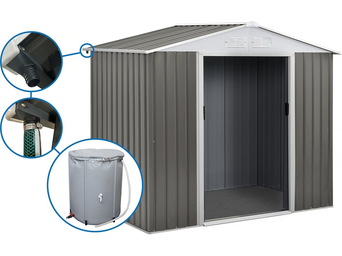 Cobertizo De Jardín Metálico <<dallas>> - 5,29 M² Con Canalón Y Depósito Recuperador De Agua