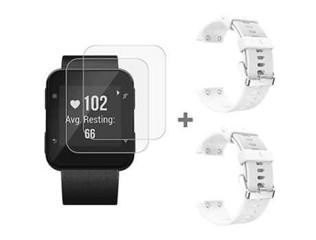 Correa para Garmin Forerunner 35 2 piezas de silicona para reloj deportivo con 2 piezas de película de vidrio templado blanco VENISYMLIS