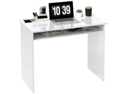 Escritorio de ordenador compacto y minimalista, 1 estante, estructura de aglomerado, 90x50x74 cm, blanco, BGA Store