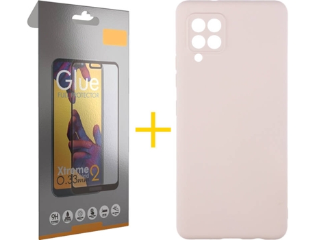 Funda y Protector de Vidrio Full 1x Samsung Galaxy A42 5G SKYHE Silicona Líquida Rosa Crema