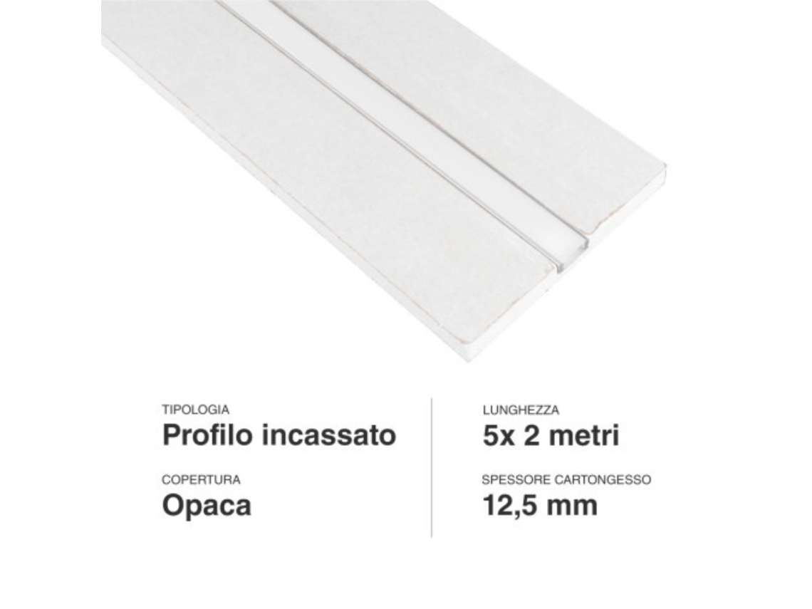 Conjunto de 5 perfiles LED de 2 metros de longitud para integrar en pladur - Apto para luminarias LED de hasta 12,4 mm.