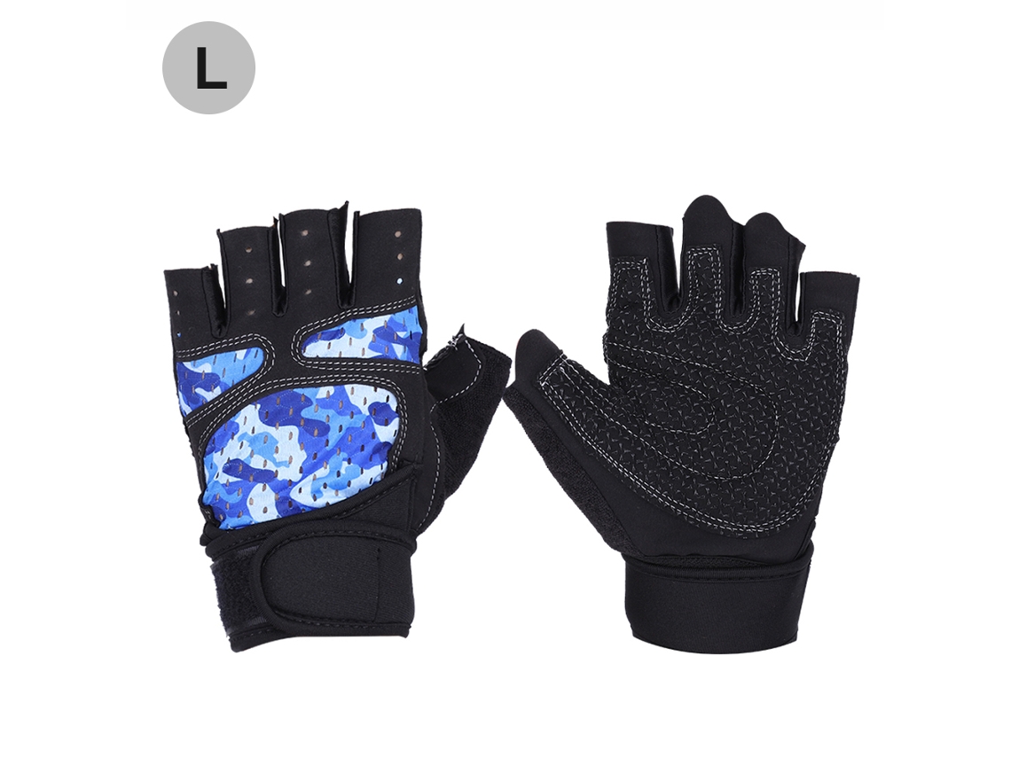 Guantes de levantamiento de pesas para entrenamiento, gimnasio, fitness, deportes, ejercicio, camuflaje azul, talla L