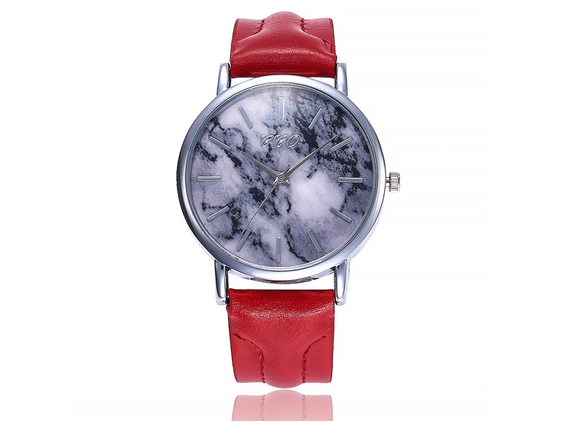 Reloj De Pulsera De Cuarzo Con Correa De Cuero Pu Marbled Ccq Unisex Rojo