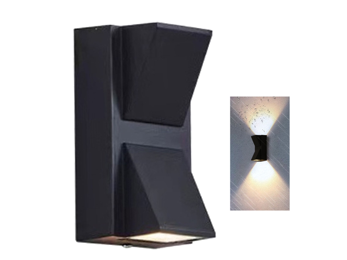 Lámpara de pared exterior de plástico 2026 con dos cabezales, apliques hacia arriba y hacia abajo, luz cálida de 3000k para portón y patio.