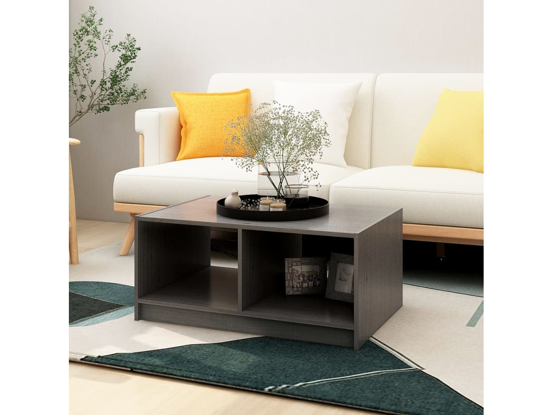 Mesa de Centro de Apoyo 75X50X33,5 Cm Madera de Pino Maciza Gris