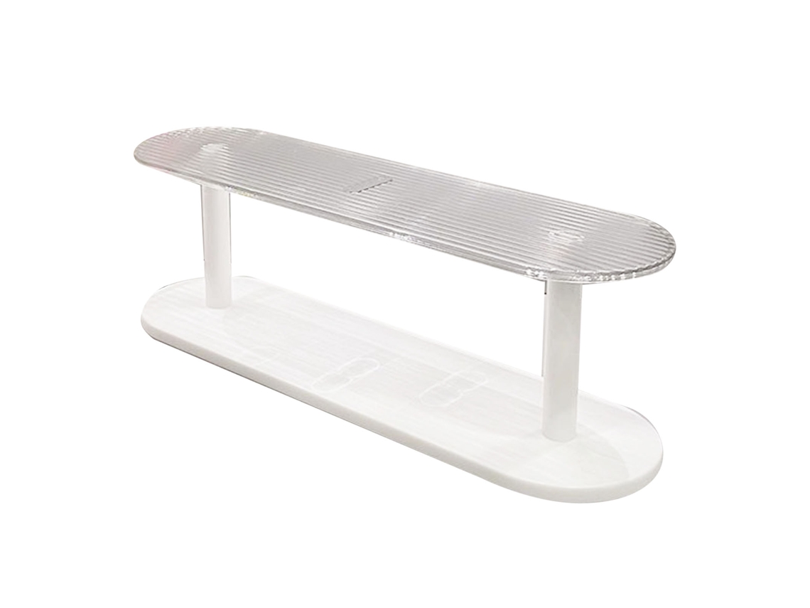 Estantería Transparente Blanca De Dos Niveles Para Exhibición De Figuras De Productos Para El Cuidado De La Piel Y Cosméticos.