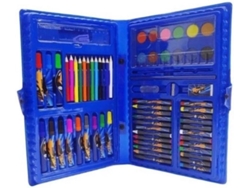 Kit 2 Estojo Kit Pintura Criança 48 Peças Cor Azul Lápis Cor Canetinhas Giz Cera, Portátil Organiz Gokoco
