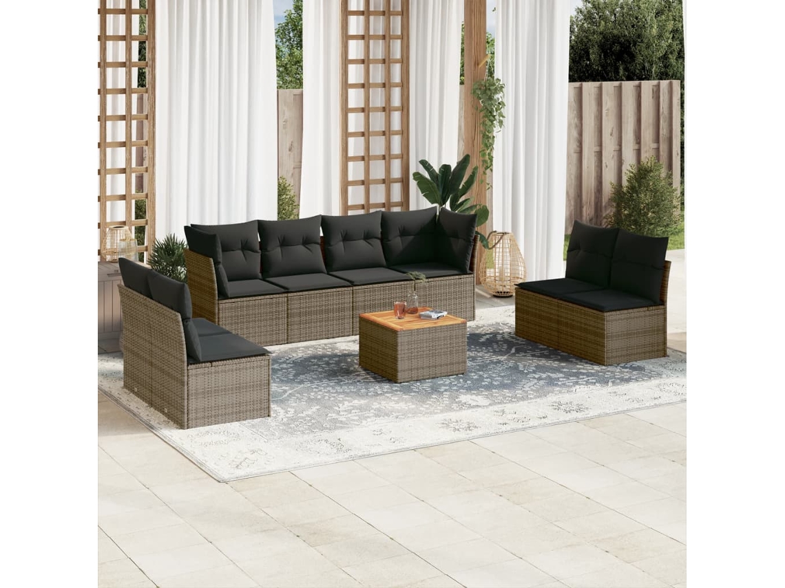Conjunto de sofá de jardín de 9 piezas con cojines de mimbre gris de DKD Home Decor