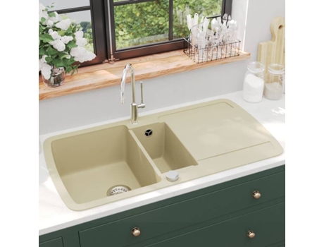 Fregadero VIDAXL de Granito con Dos Senos Beige