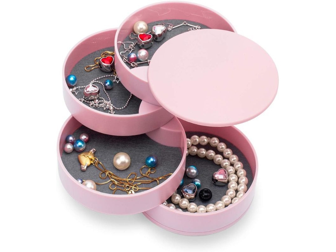Organizador de joyas Linjou 2026, caja de almacenamiento giratoria de 4 niveles, rosa.