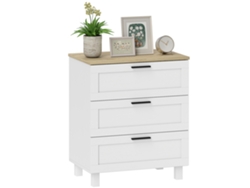 Cómoda moderna de madera con 3 cajones. 60x38x71 cm. Color blanco y madera.