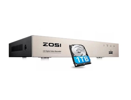 Central Cctv Dvr 8Ch Sistema ZOSI para Cámaras de Vigilancia con Disco HDD de 1 Tb para Grabación de Imágenes