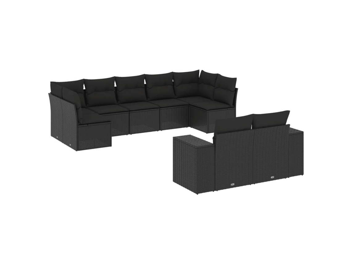 Conjunto 9 de sofás de jardín VIDAXL y cojines ratán sintético negro