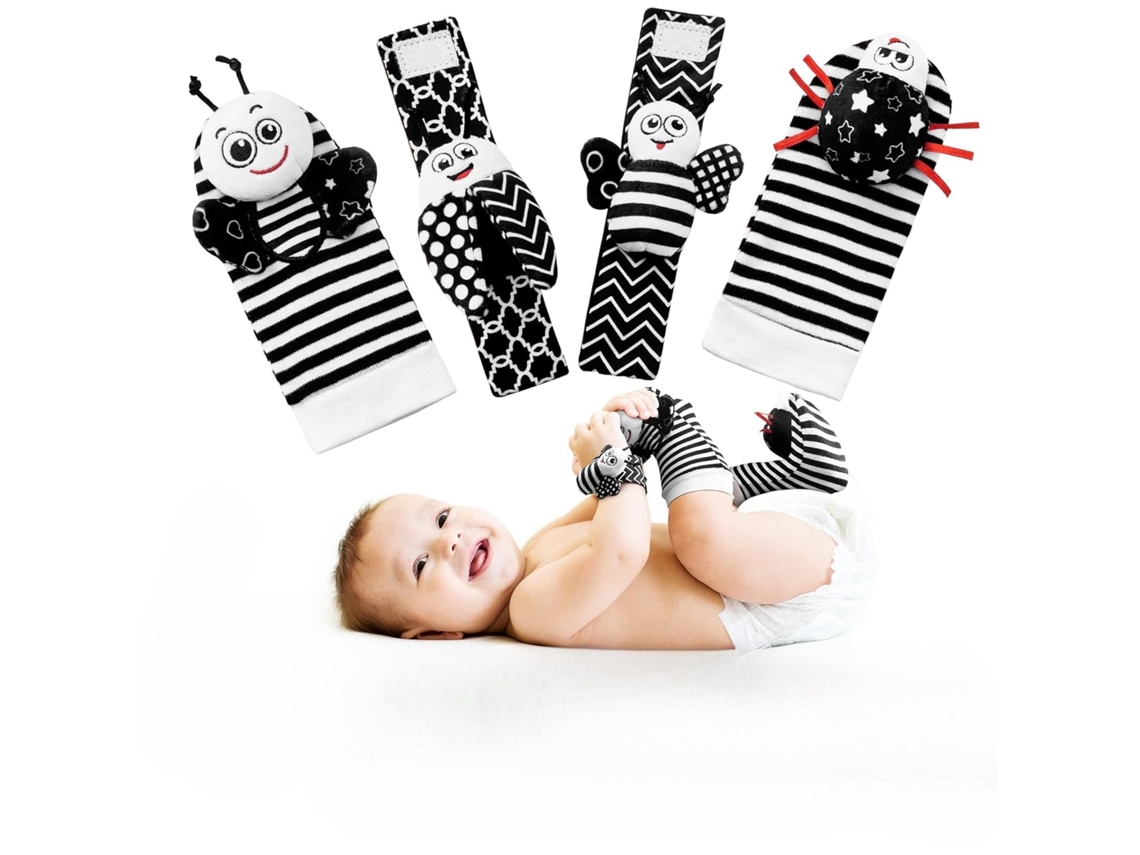 Henten Home Calcetines Para Bebé Y Pulseras Sonajero Lindos Juguetes Para Animales (2 Pulseras Y 2 Calcetines)
