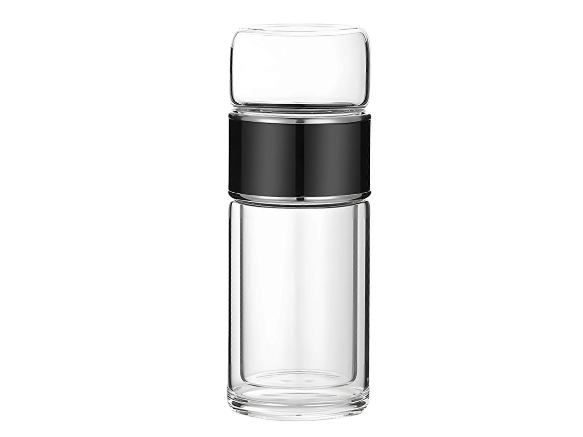 Botella infusora de té de vidrio de doble pared con filtro de acero inoxidable para té de hojas sueltas, 500 ml (16,9 oz)