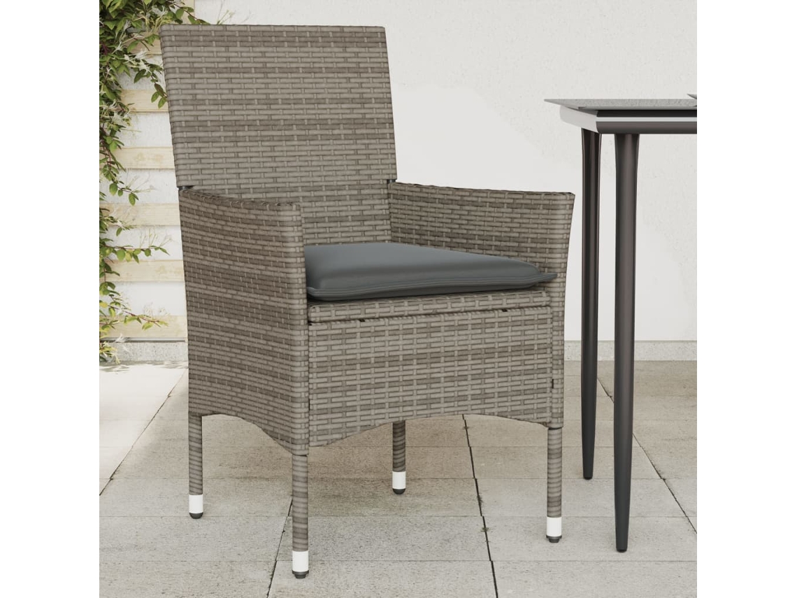 Sillas de jardín con cojines, 2 unidades, mimbre sintético gris, Dkd Home Decor