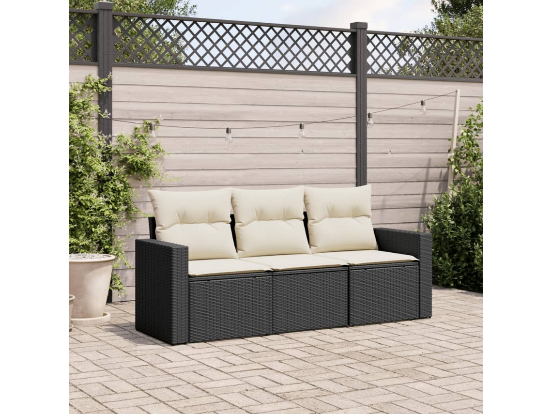 Conjunto de 3 sofás de jardín con cojines de mimbre sintético negro de DKD Home Decor
