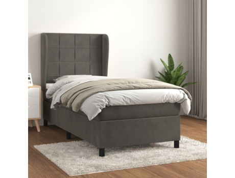 vidaXL Cama con somier y colchón 90x200 cm terciopelo gris oscuro