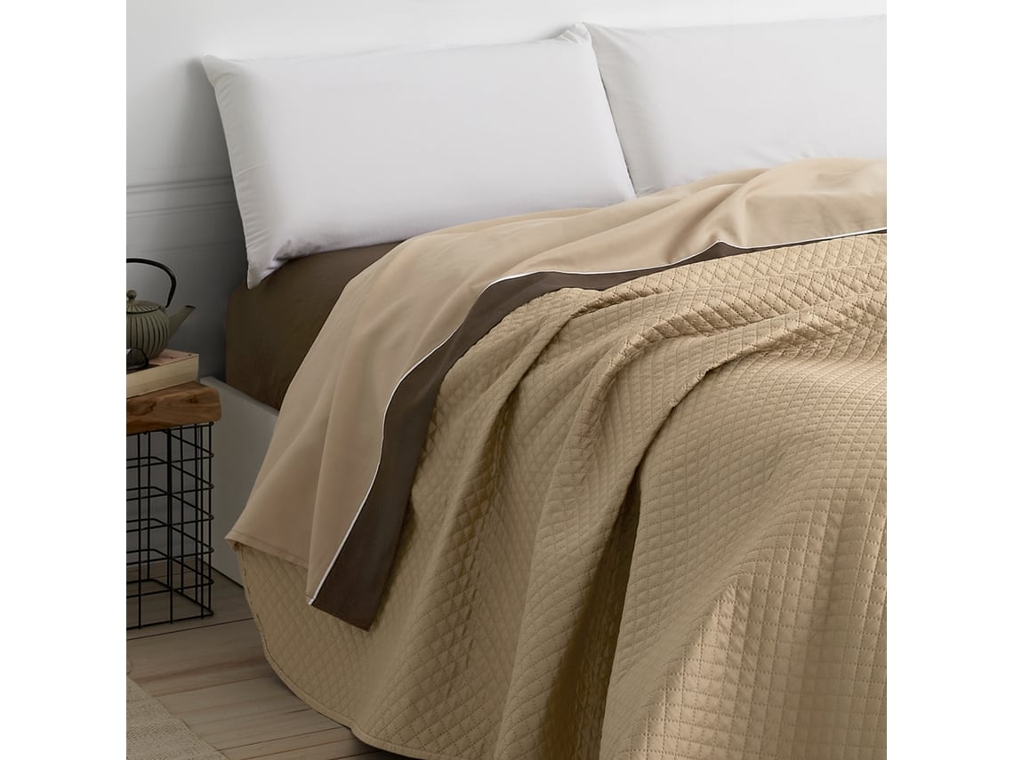 Colcha Bouti para Cama Verano. Colcha cubre cama acolchada reversible  Rombos. Cama 135 - 230 x 260 cm. Color Blanco.