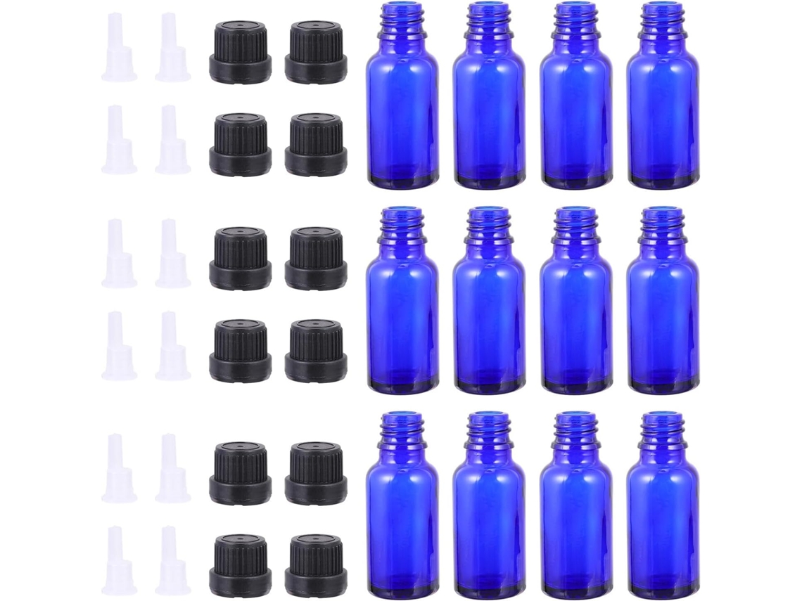 Ciieeo De 15 Frascos Conta-gotas De Vidro Azul De 20ml Para Óleos Essenciais Com Tampas Largas