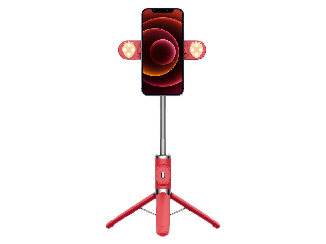 Tripode Para Teléfono 104cm Con Luz De Relleno Doble Plegable Y Control Remoto Bluetooth Para Selfie Y Transmisión En Vivo Rojo