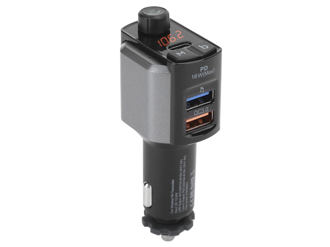Kit Transmisor Para Coche Fm Bluetooth 5.0, Reproductor Mp3, Cargador De Coche Usb Dual, Pd18w, Qc3.0, Manos Libres.