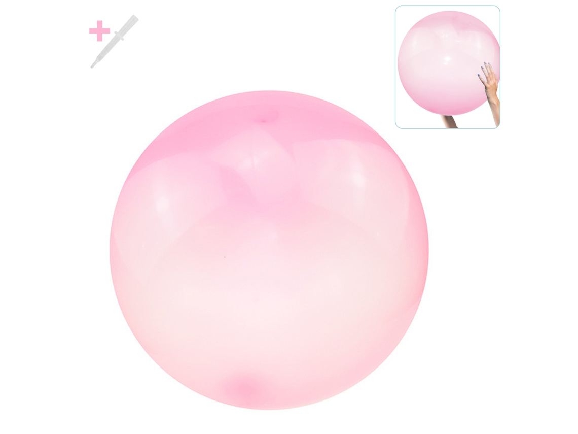 Bola gigante inflable con forma de burbuja. Se puede rellenar con agua o aire, mide 70 cm.