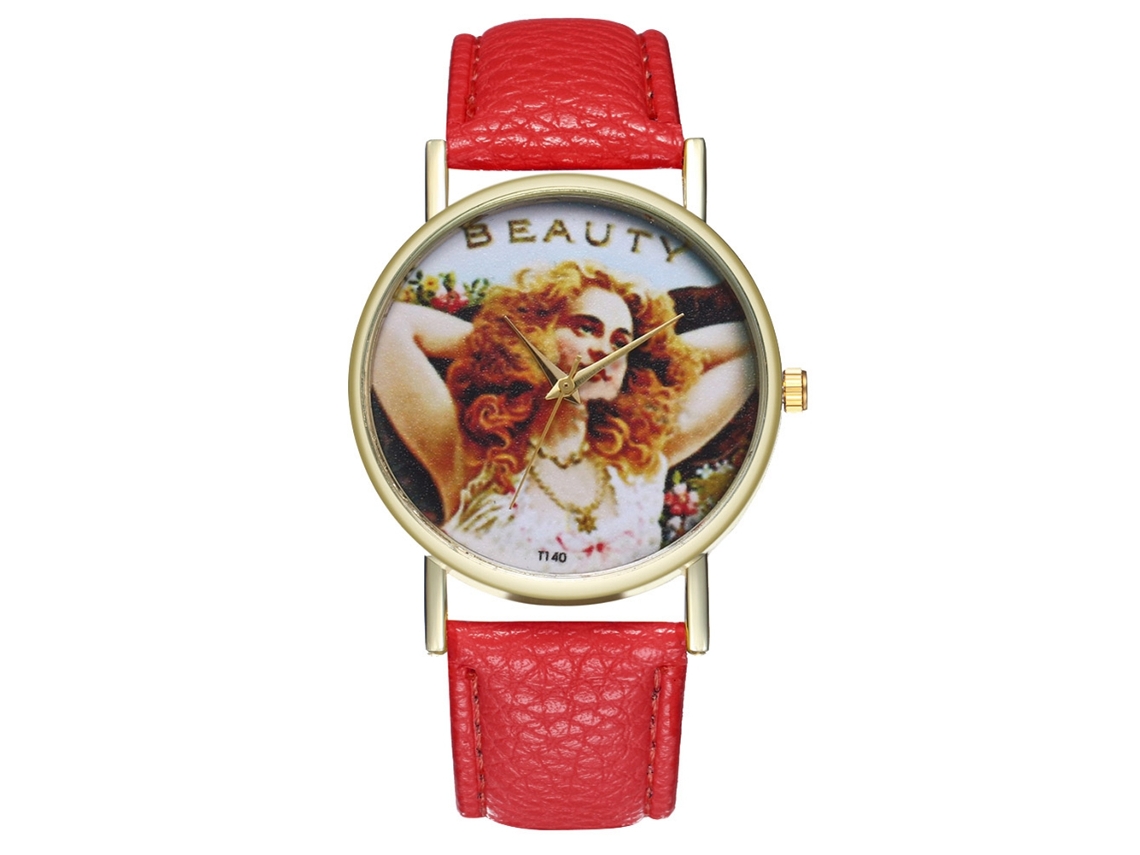 Reloj De Pulsera Unisex De Cuarzo Con Correa De Cuero Pu Zhoulianfa (rojo)