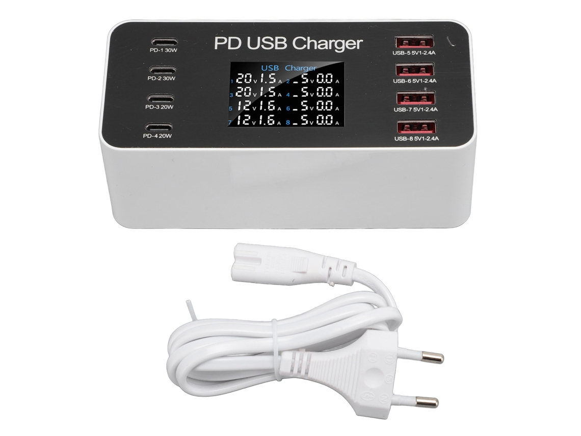 Cargador Usb Pd De 8 Puertos Y 65 W Con Protección Contra Sobretensión Y Fugas Para Teléfonos Móviles, Tabletas Y Portátiles De 100-240 V.