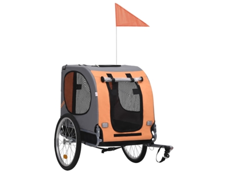 vidaXL Remolque de bicicleta para perros naranja y gris