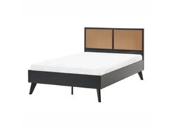 Cama De Casal Beliani Monpazier De Aglomerado De Madeira, Ratan Sintético Preto 120x200