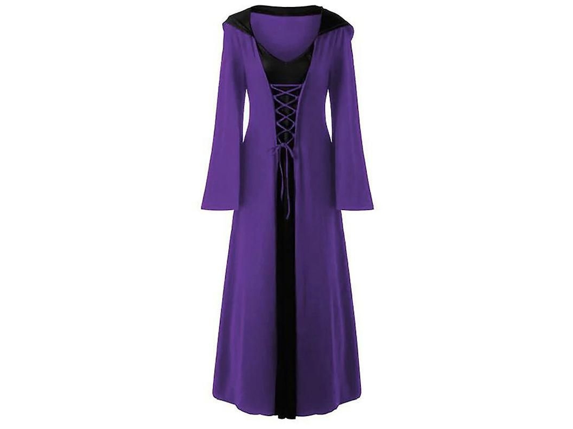 2026-vestido Gótico Medieval Renacentista De Bruja Para Halloween Con Manga Larga, Capucha Y Cordón