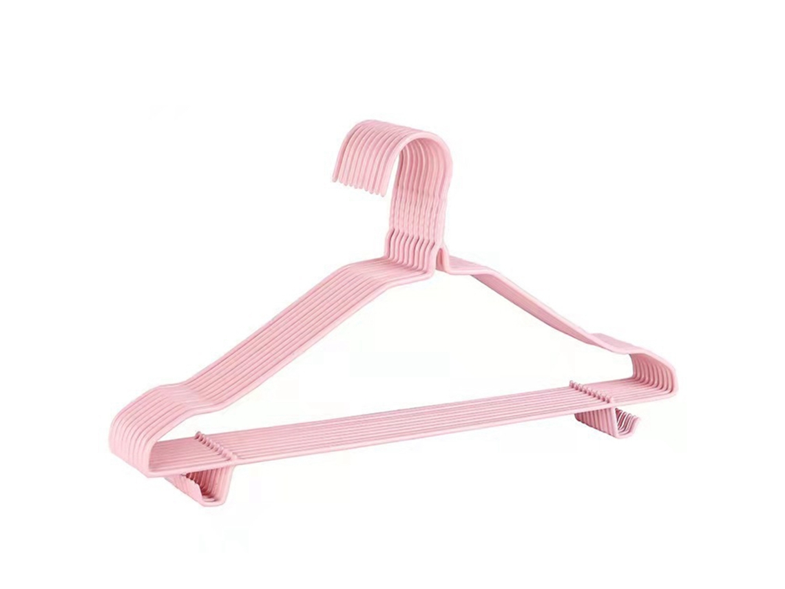 10 perchas de acero inoxidable para ropa, 40 cm, color rosa