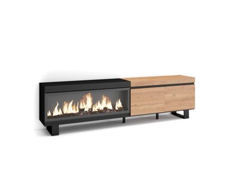 Mueble TV, Televisión, 210, Para TV hasta 80, Chimenea eléctrica XXL, Diseño industrial, Roble y negro SKRAUT HOME