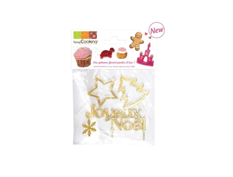 4 adornos dorados para pasteles de Navidad SCRAPCOOKING