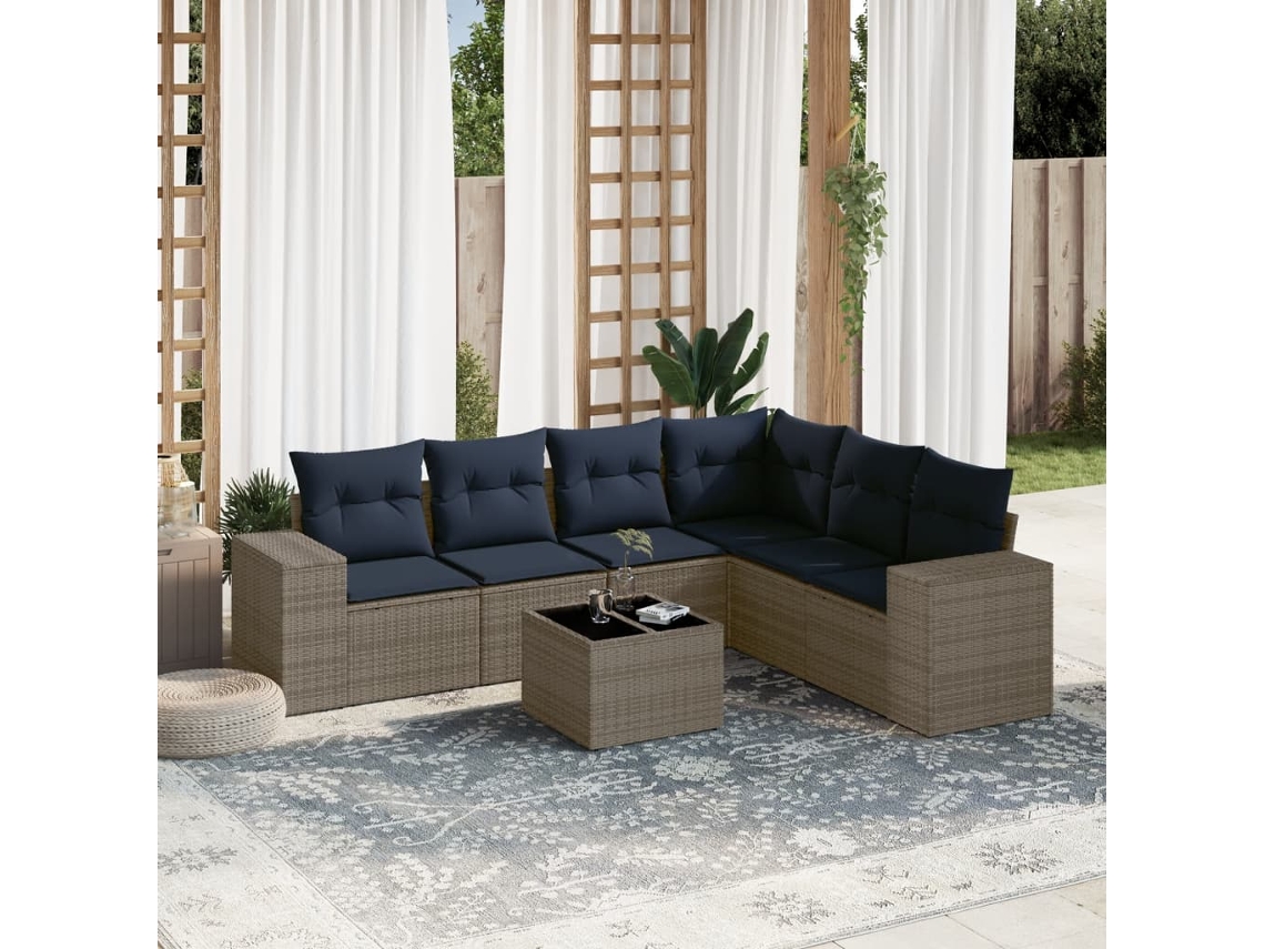 Maison Exclusive - Conjunto De Sofá De Jardín De 7 Piezas Con Cojines, Poliratán Gris