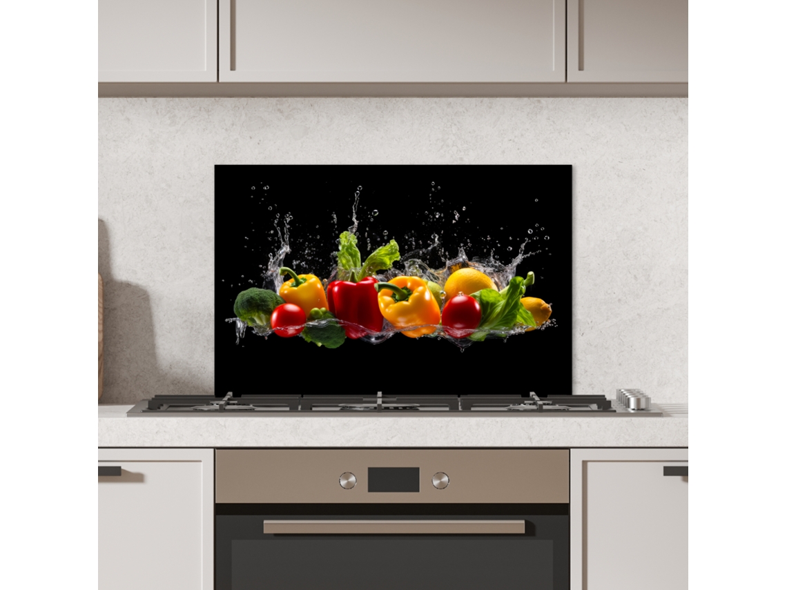 Panel Antisalpicaduras Cocina Pimiento Dulce - Agua - Vegetal - Negro 60x40 Cm