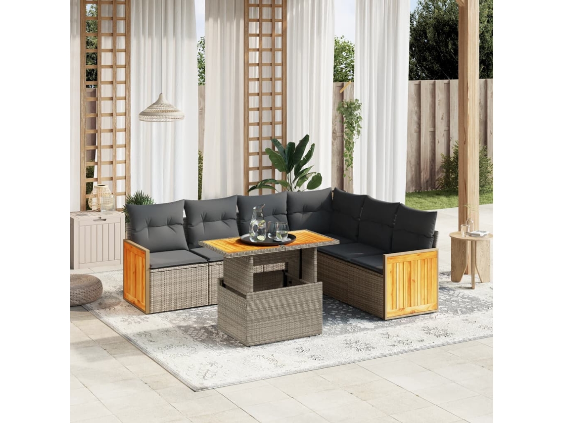 Conjunto de sofás de jardín de 7 piezas DKD Home Decor con cojines de mimbre gris