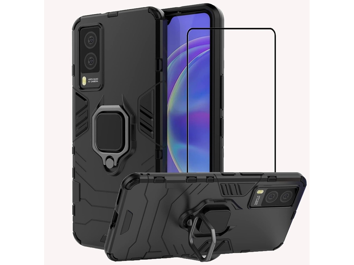 Conjunto de Protector de Pantalla Genérica Anel Rotação Graus Kickstand Armadura Híbrida para Vivo S10 5G HONGWE. Vidrio Templado (1un)