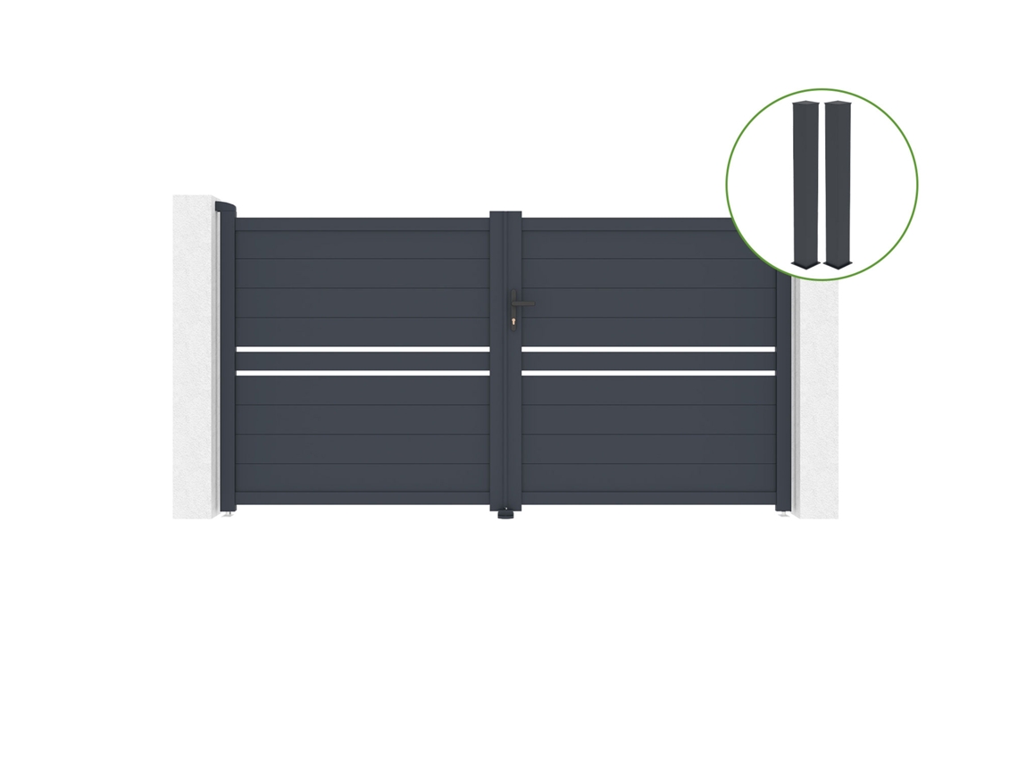 Puerta abatible 3m CIMONE H.160cm aluminio gris 2 postes 20x20cm H.190cm CASANOOV