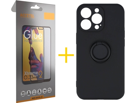 Carcasa + 1 Protector de Vidrio Full iPhone 13 Pro Max ACCETEL Gel O-Ring Negro
